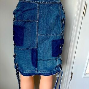 Blue Knee-Length Pencil Skirt with Cut Out Design